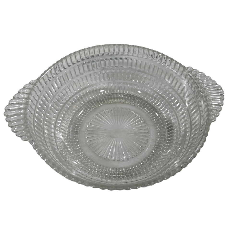 Vintage Mid Century Hazel Atlas Clear Beehive Glass Serving Bowl with handles